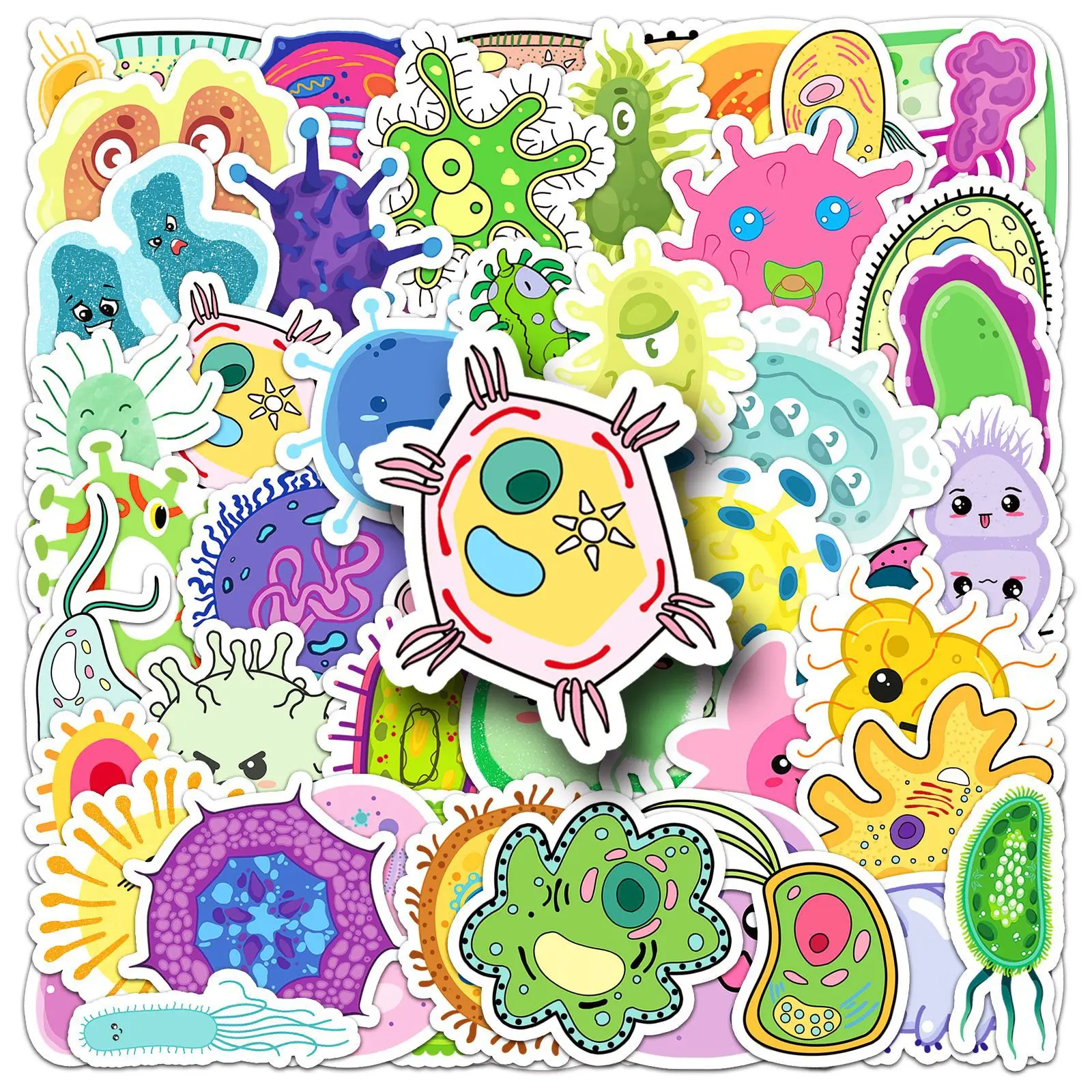 50-100PCS Cute Cartoon Microbe Graffiti Stickers, Kawaii Decor Stickers for Planners Journals Water Cups Stationery Notebook