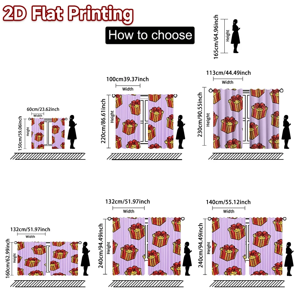 2D flat printing 2pcs High-Quality Christmas Curtains Christmas Gift Boxes Beautiful and stylish, 100% polyester fiber Family