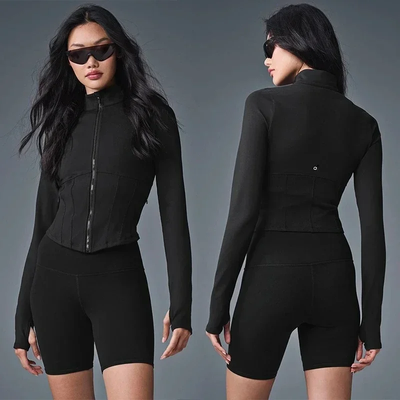 a** New Goddess Yoga Airbrush Corset Full Zip Jacket Comfortable Slimming Fashion Outdoor Sports Fitness Jogging Yoga Curved Top