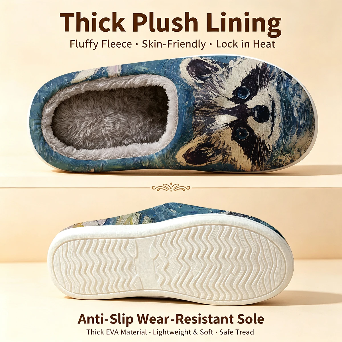 Lotus Raccoon Christmas White Slippers Warm Plush Indoor Shoes Non-Slip Winter Slippers Family Holiday Gifts Soft view 6