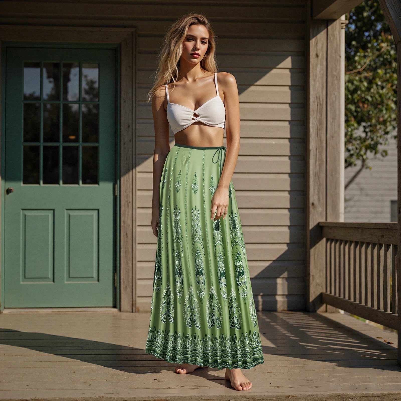 Nowa Moda Damska Letnia Spódnica Trapezowa Boho Kwiatowy Haft Długa Spódnica Na Podróże Plażę Zakupy Gorąca Wyprzedaż S M L