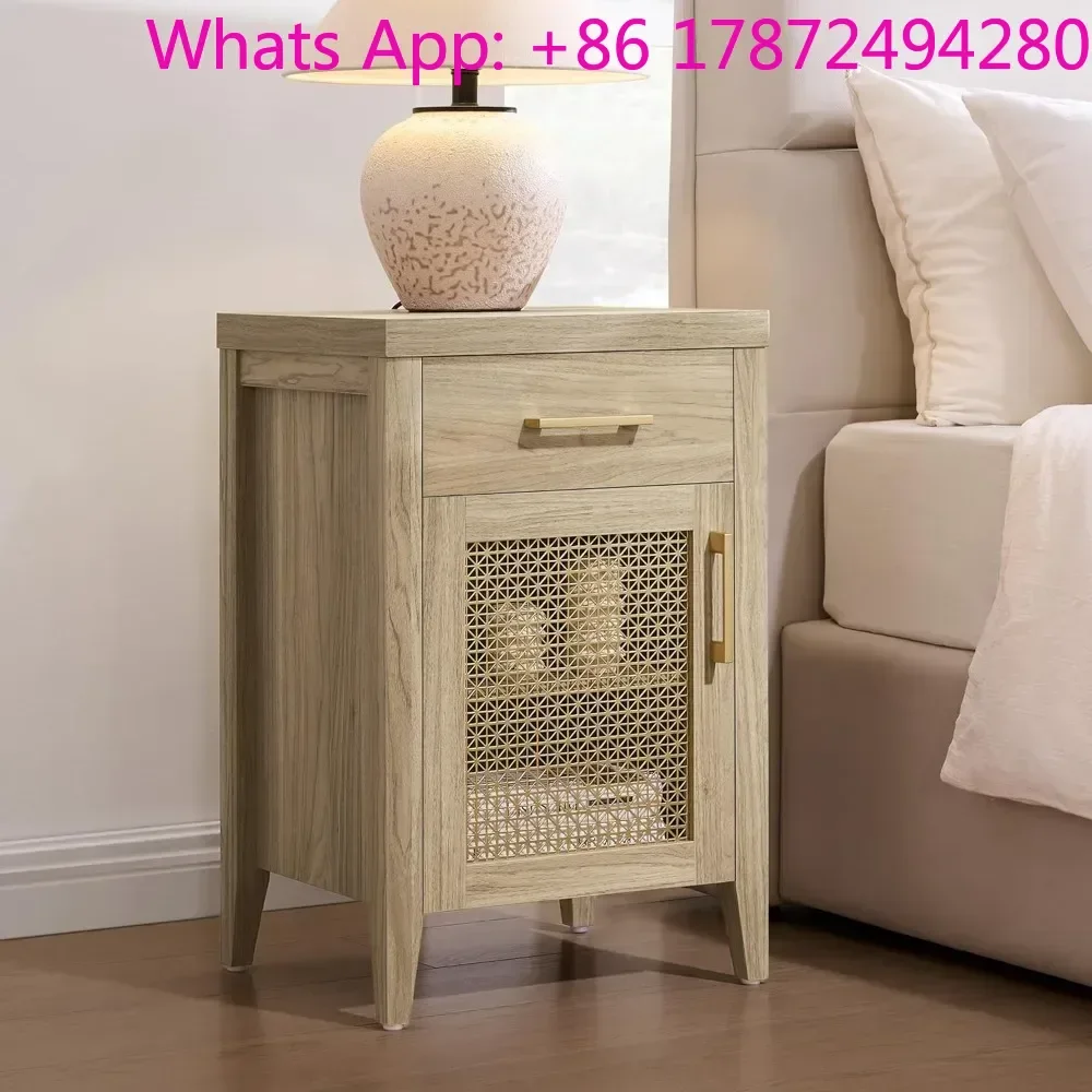 Farmhouse Night Stand Bedside Tables with Storage,Wooden End Tables with Metal Mesh Door