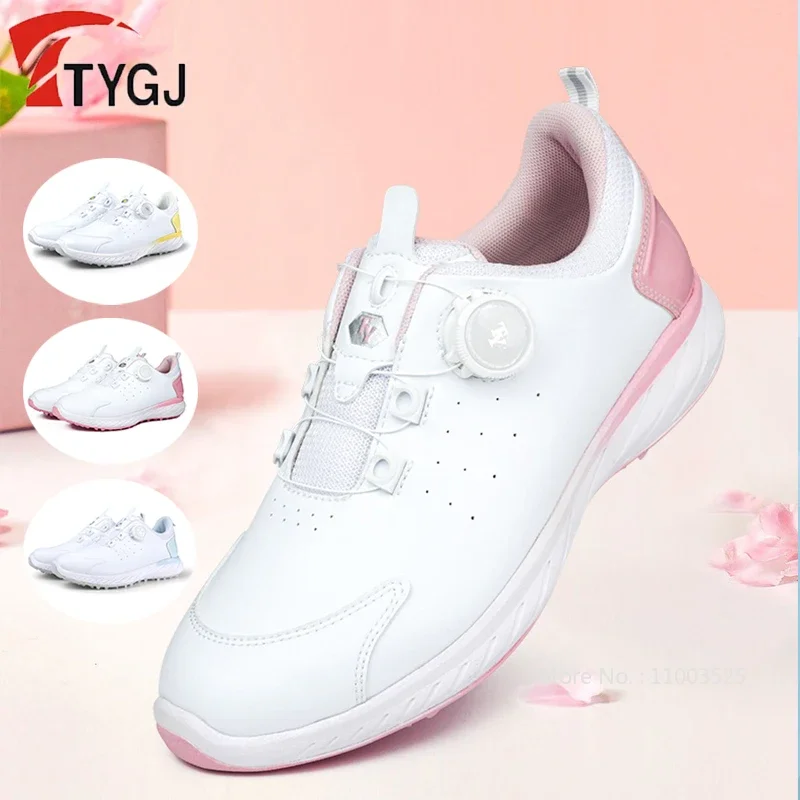 

Ttygj Women Golf Shoes Knob Buckle Waterproof Sports Shoes Non Slip Casual Microfiber Leather Sneakers Breathable Footwear