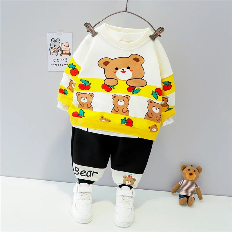 Baby Girls Boys Clothing Sets Spring Children Pullover Sweatshirt Pants 2 Pcs Suit Cartoon Bear Infant Clothes Kids Outfits