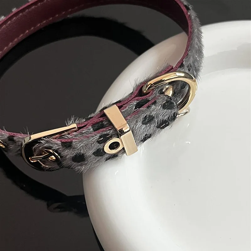 Leopard Pattern Small Dog Collar with Soft PU Leather Dog Metal Leash- Adjustable Comfort Fit Pet Collar for Wal view 6