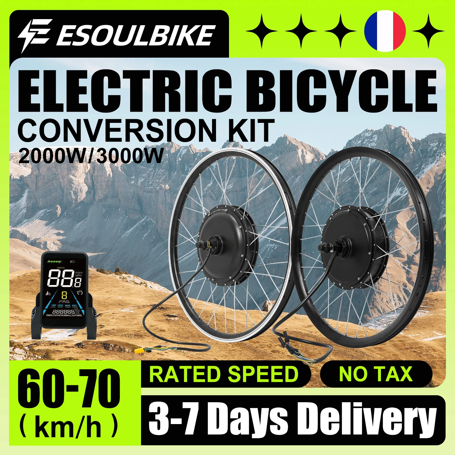 ESOULBIKE Kit de Conversion de vélo électrique 52V 2000W 72V 3000W MTX jante Kit de Conversion de vélo électrique moteur de moyeu de roue arrière pour vélo