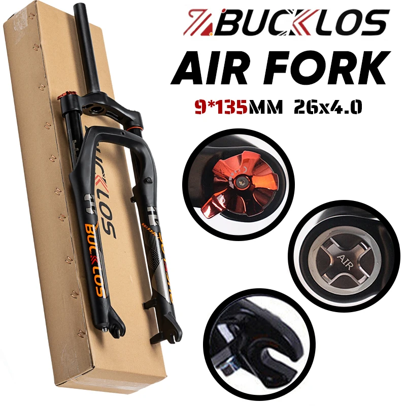 

BUCKLOS 26X4.0 Air Suspension Fork Fat Bike Travel 120mm Manual Lockout Bicycle Fork 9mm QR Fork for Beach Bike Cycling Parts