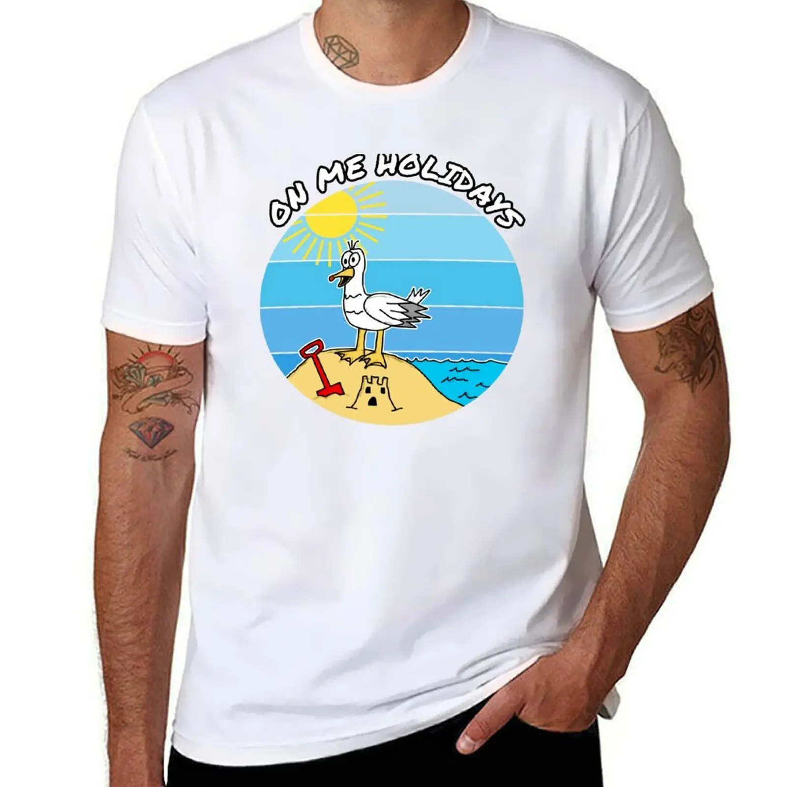 

On Me Holidays, Seaside Seagull British Summer Holiday T-Shirt cotton t shirts man 100% T-Shirt