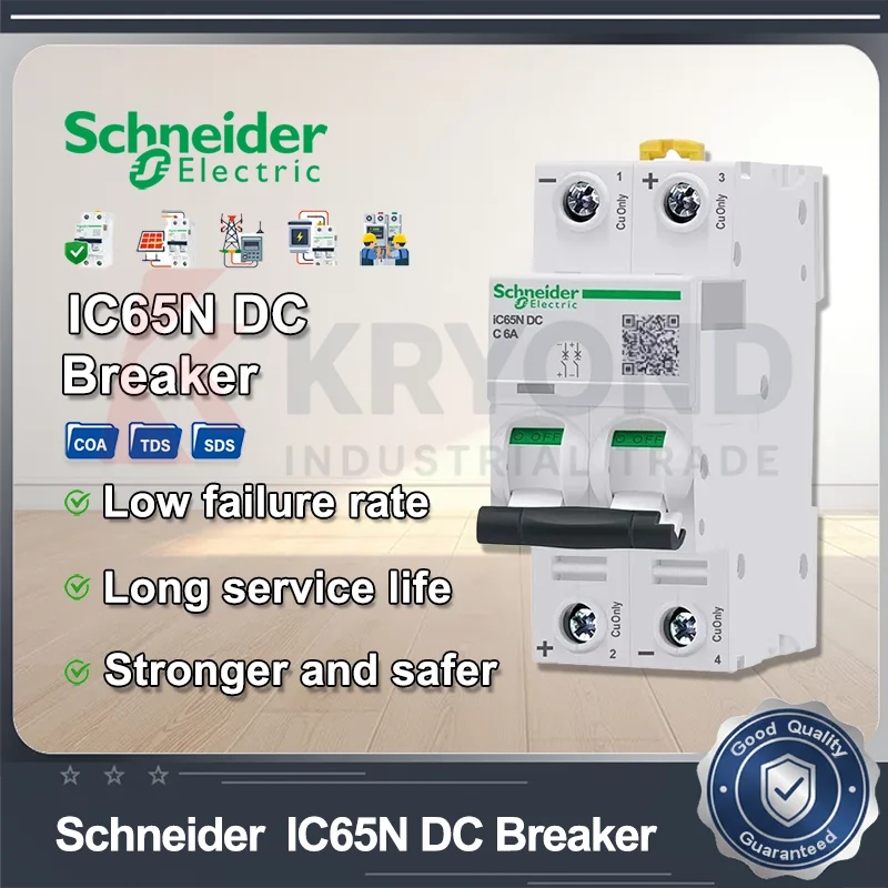

Schneider IC65N DC Circuit Breaker C Curve 1P 2P 1A to 63A for Solar PV System Battery Energy Storage Protection Safe Usag High