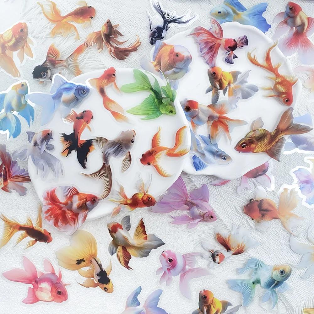 50pcs Cute Goldfish Transparent PET Stickers Decals For Phone Laptop Refrigerator Suitcase DIY Aesthetic Waterproof Stickers