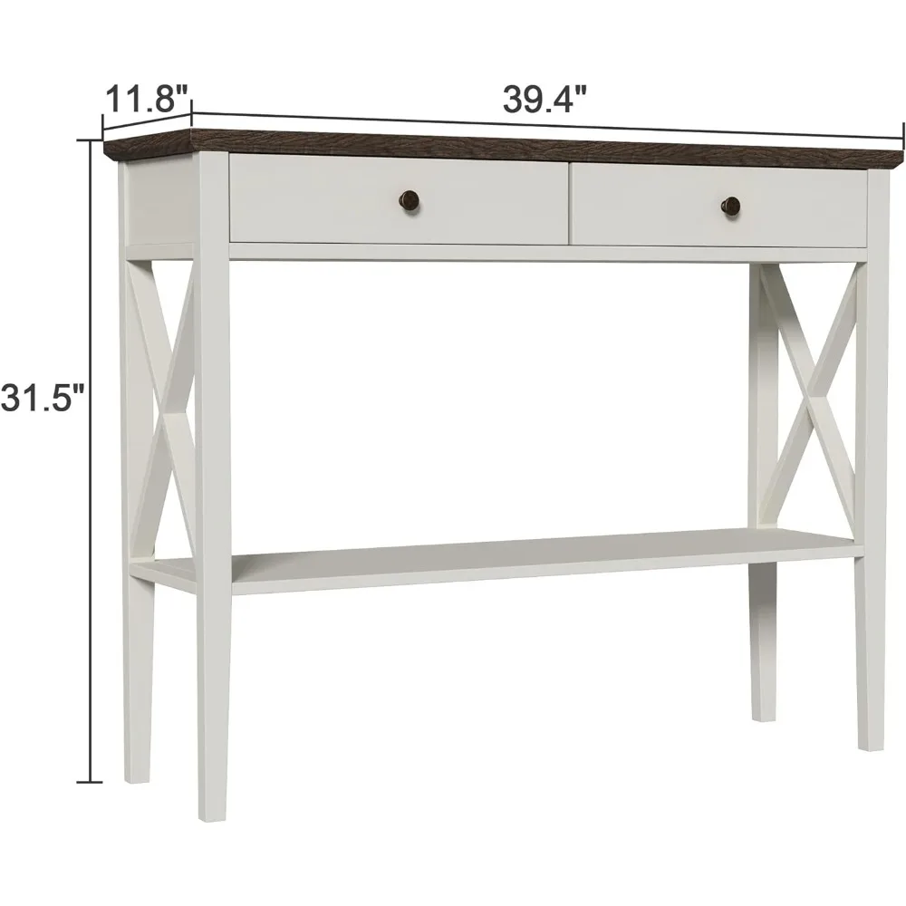 ChooChoo Framhouse Console Table with Drawers, Narrow Wood Accent Sofa Table Entryway Table with Storage Shelf for Entryway