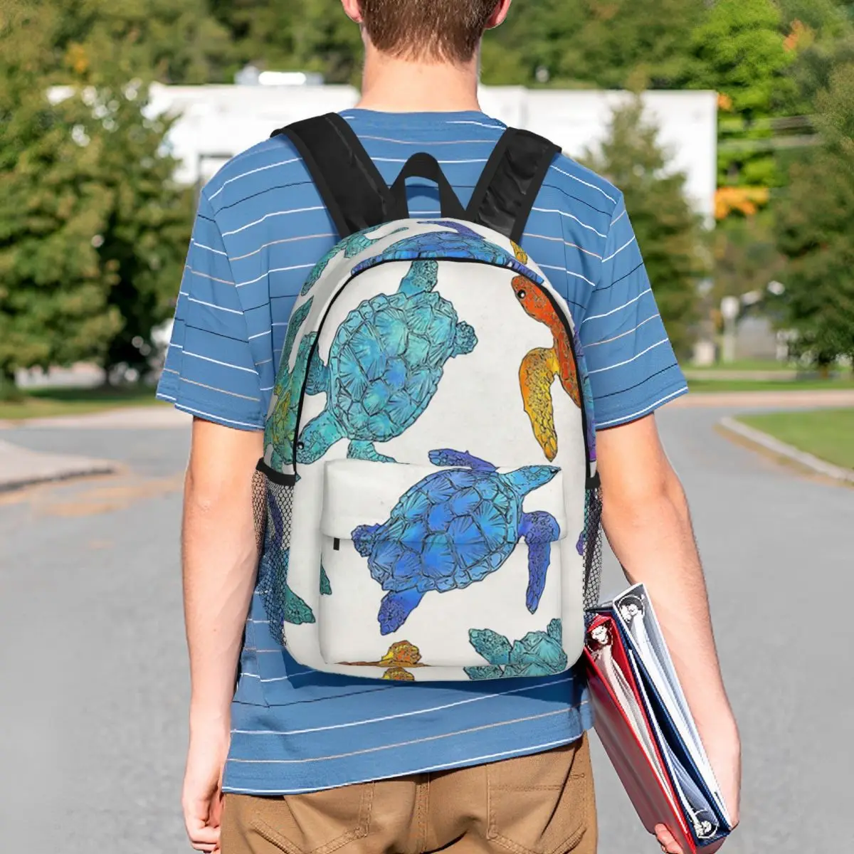 

Watercolor Sea Vibrant Rainbow Turtle Backpack Student BookBag Kids School Bag Laptop Shoulder Bags for Men Women