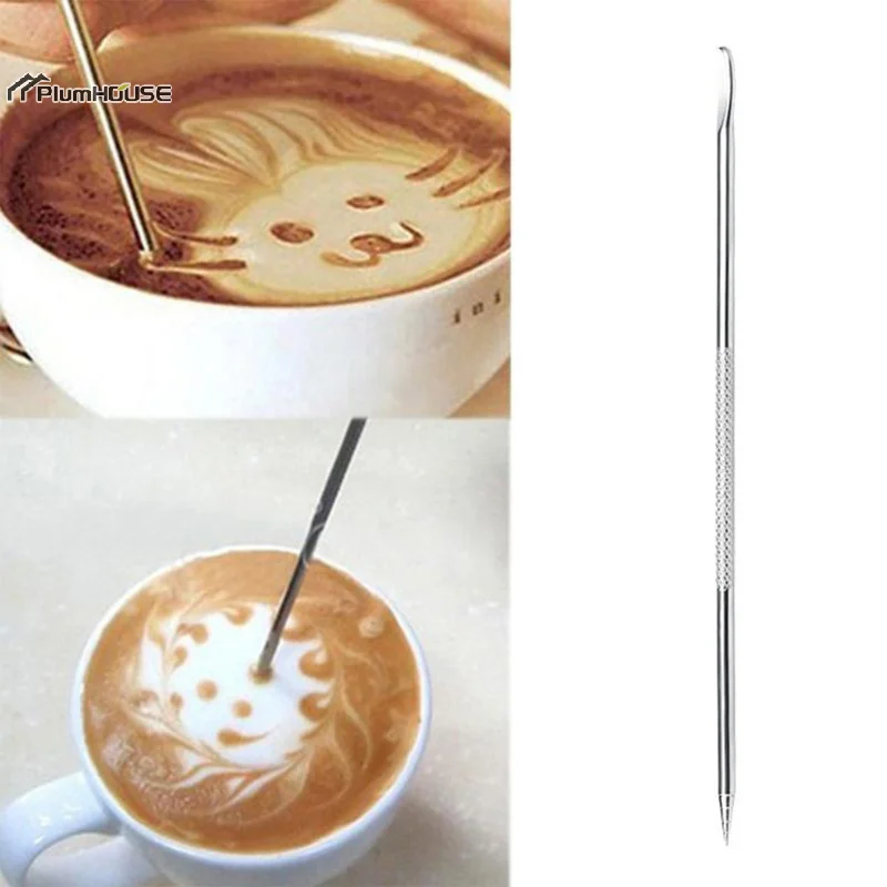 Stainless Steel Coffee Decorating Art Pen Wooden Handle Latte Pull Flower Needle Barista Tool Coffee Accessories Modeling Tool