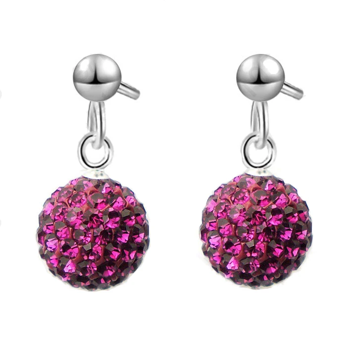 Multi Colors Shining 925 Sterling Silver Color Color Austrian Pave Disco Ball Stud Earring +Back Soppers Woman Jewelry Accessory