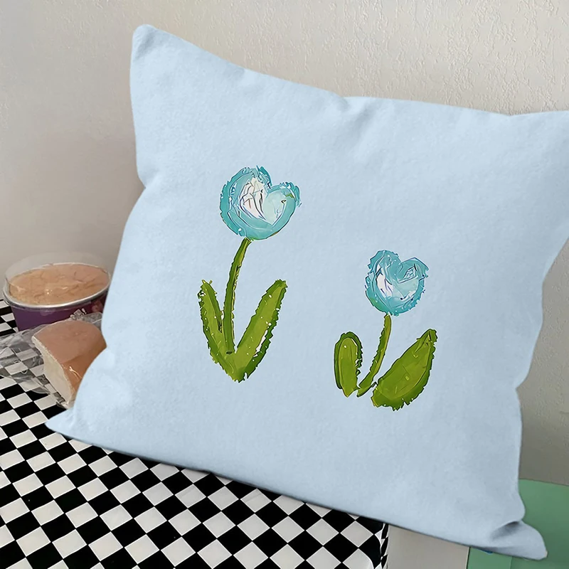 Light Blue Tulip Artistic Throw Pillow Cover