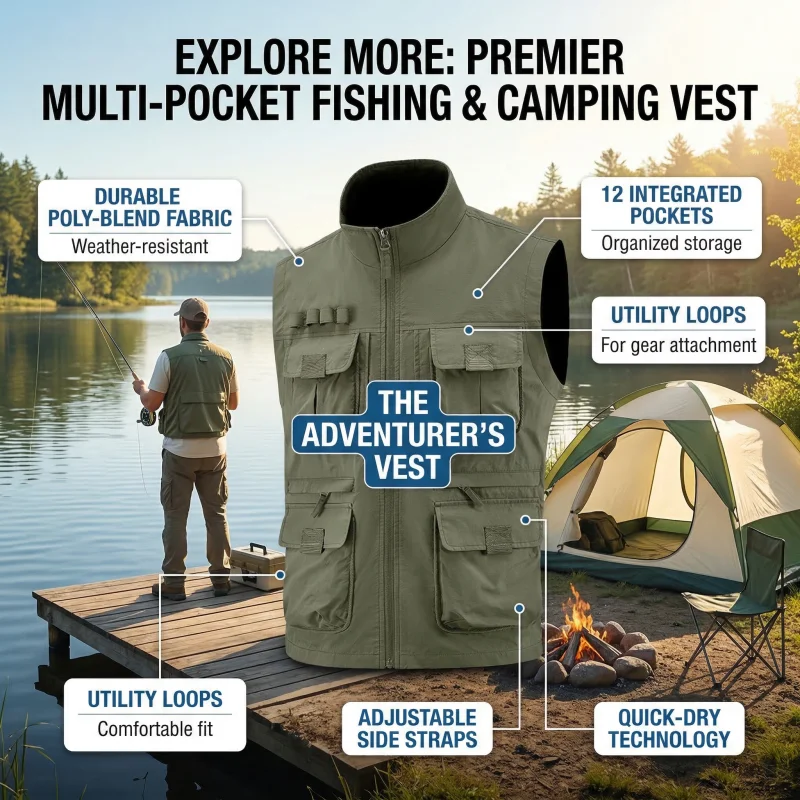 

Многофункциональный жилет COMXZ 2026 для рыбалки, кемпинга и фотографии с молнией и множеством карманов, куртка для активного отдыха