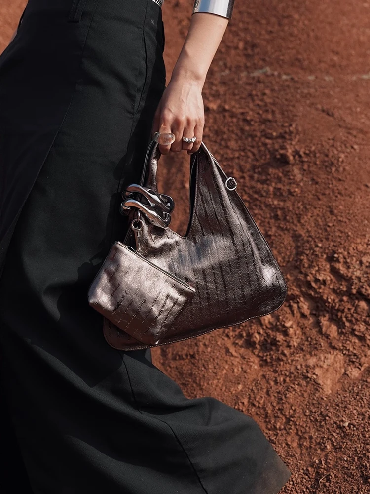 

Silver Fashion Unique Genuine Leather Women Bag\Handbag Real Leather Lady Shoulder Crossbody Bag Cool New