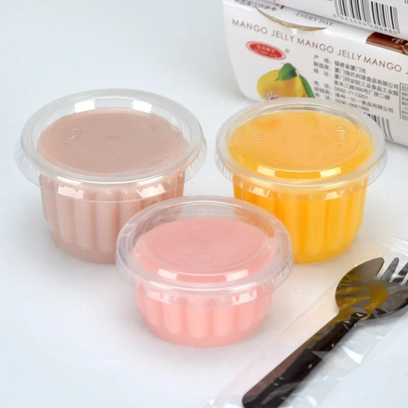 100 Set Disposable Pudding Cup Plastic Cup Lid Jelly Bowl Dessert Yogurt Small Box Home Party Wedding Baking Plum 4/5/8/10oz