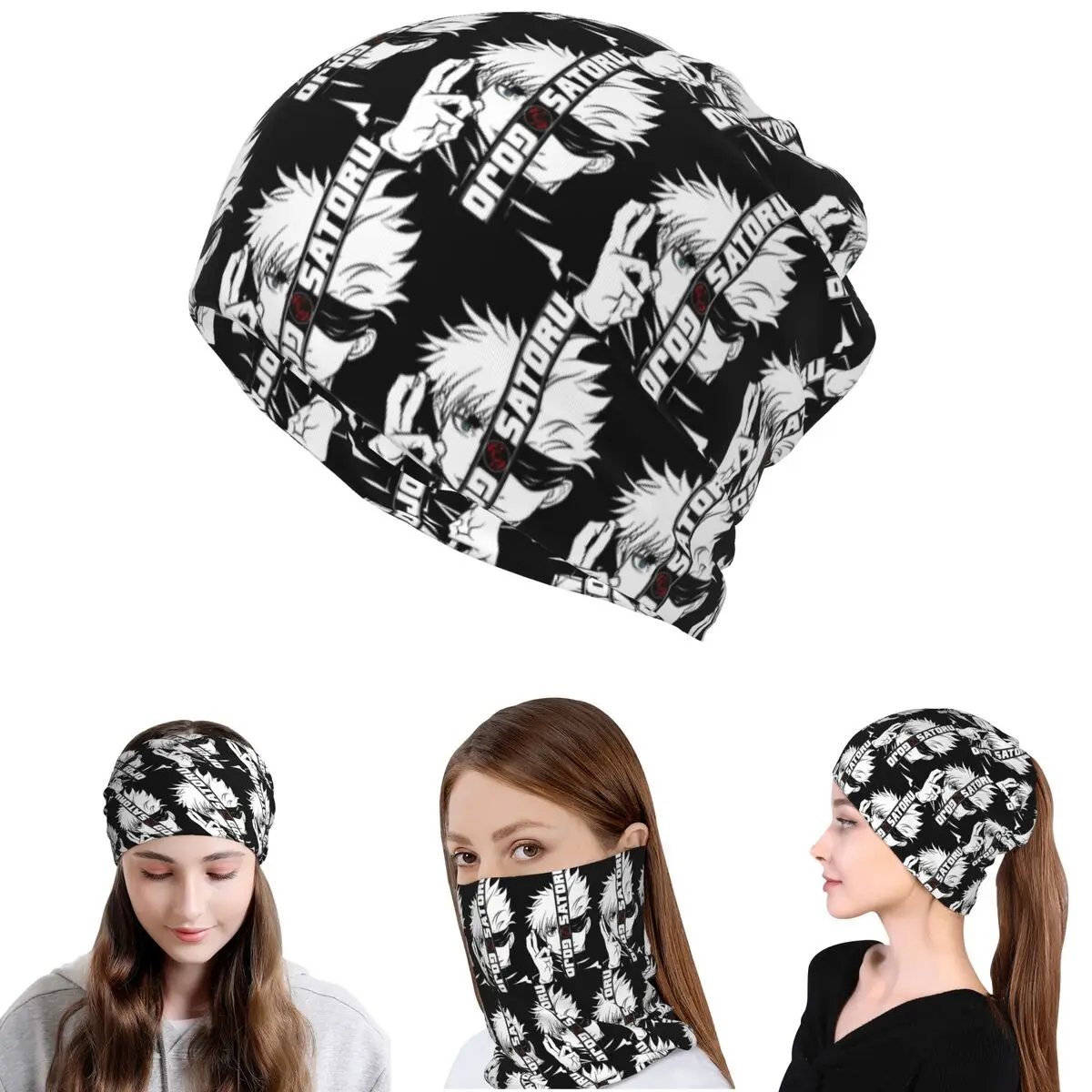 

JJK Anime Gojo Satoru Jujutsu Kaisen Bandana Neck Cover Mask Scarf Warm Headband Beanies Hat for Men Women Adult Windproof