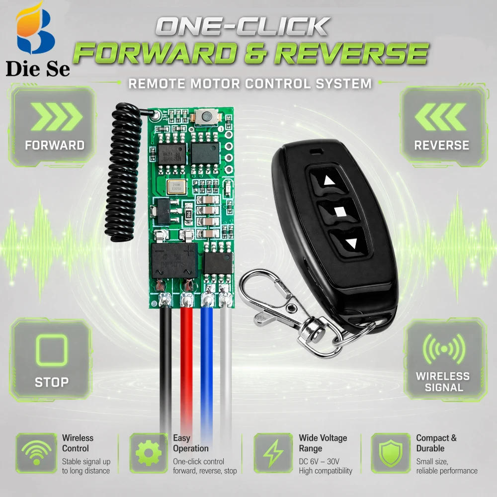 433MHz RF Remote Relay Mini Size Module DC 6V 12V 24V Wireless Garage Door Motor Controller Forward Reverse DIY