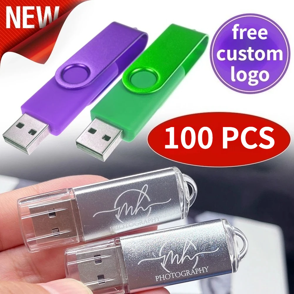 100Pcs/LOT Custom Logo Gifts Wholesale Price Metal Usb 2.0 Flash Drive 4GB 8GB Usb Pendrive 64GB Engraved Memory Stick U-disk