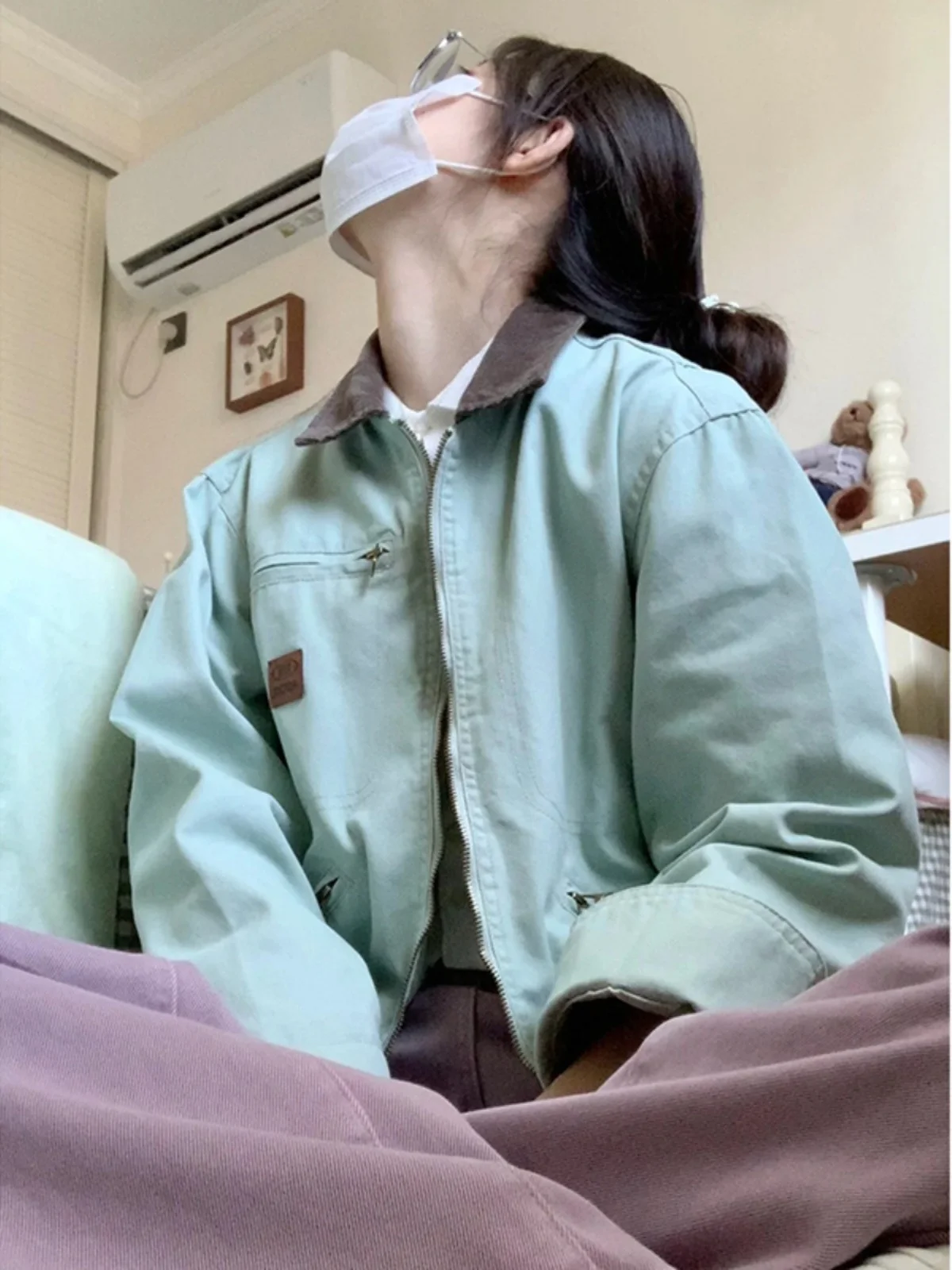 

Американская рабочая куртка в стиле милитари для женщин, осенне-зимняя, унисекс, с воротником «Детройт», винтажная, бейсбольная, свободного кроя, с длинными рукавами, на молнии