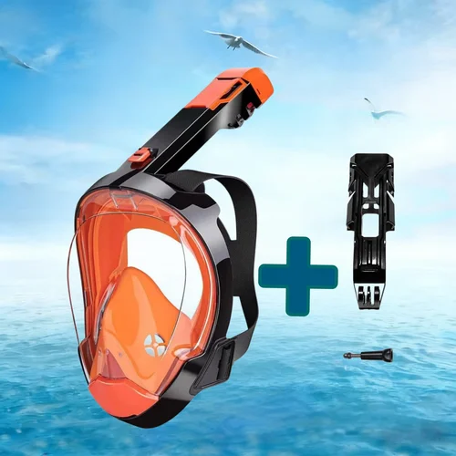 Imagen 1 del producto Máscara de Snorkel Completa con Soporte Desmontable para Cámara, Máscara de Buceo y Natación con Vista Amplia, Antivaho y Anti-Fugas para Adultos y Jóvenes