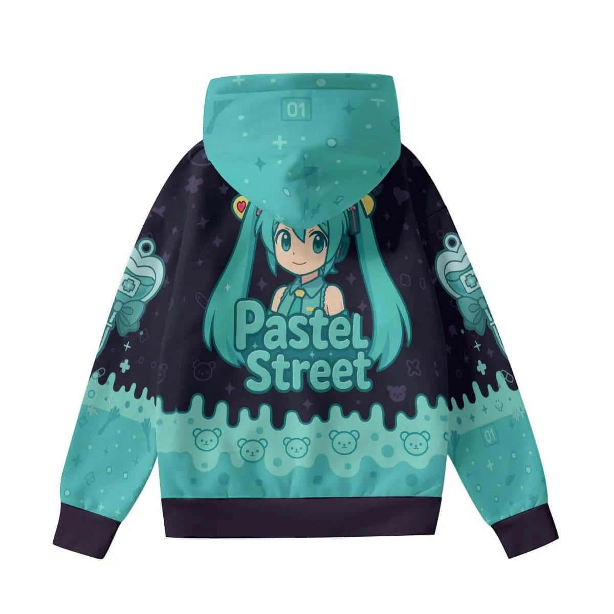 Hatsune Miku Q Cartoon 3D Printing Hoodie Love Note Doll Pattern Loose Plus Size Couple Anime Pullover for Men and Women