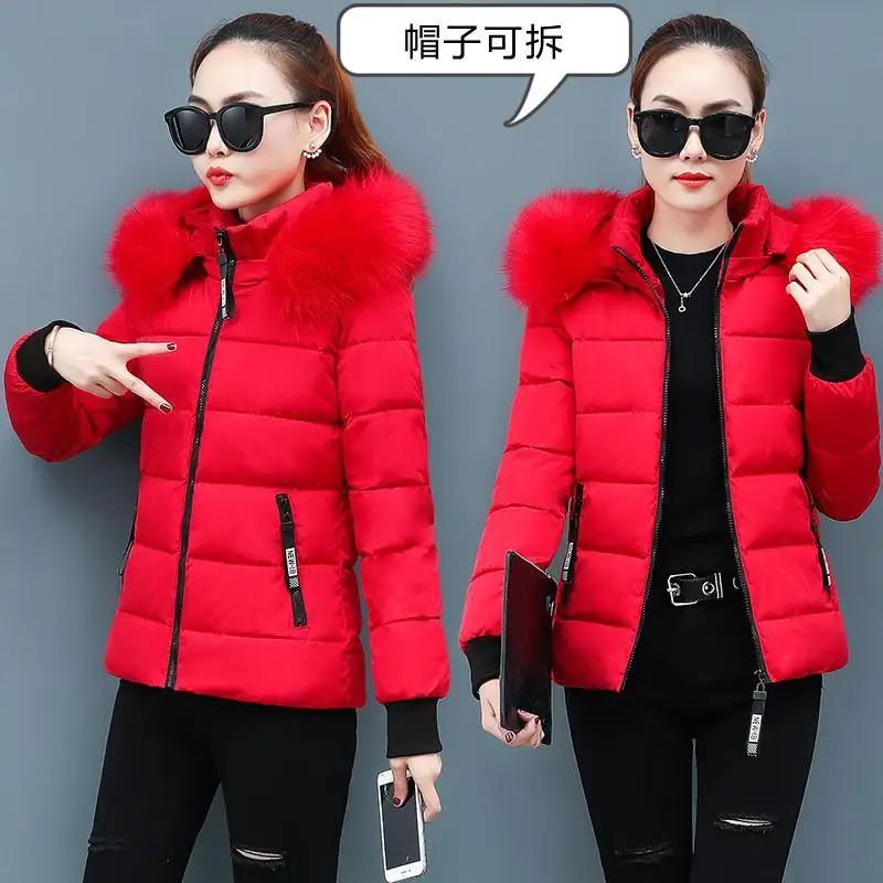 Winter Jacket 2024 Korean Women Parkas Fur Collar Hooded Thick Warm Coat Casual Short Outwear Down Cotton Jacket Female Clothes