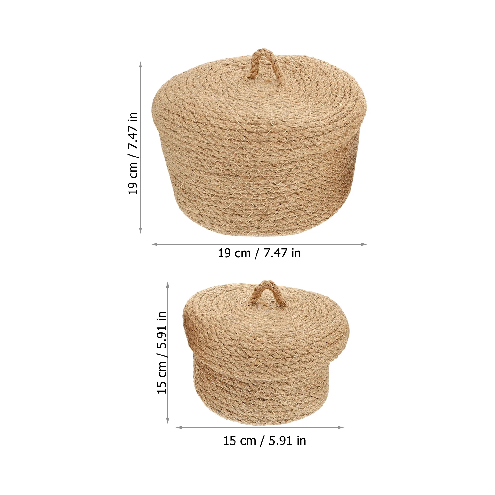 

2Pcs Large Jute Storage Basket Round Lid Sundries Holder Sundries Organizer for Home Living Room Bedroom Clothes Keys Snacks