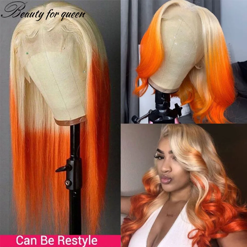 Ginger 613 Orange Body Wave Transparent Lace Front Wigs 180 Density Pre Plucked Brazilian Colored Human Hair Wig High Quality view 3