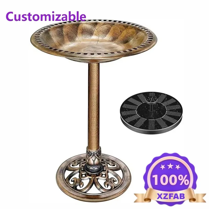 Factory Direct 2026 Solar Powered Polyresin Outdoor Garden Fountain With Antique Blue Bird Bath And Pond Water Feature For Patio