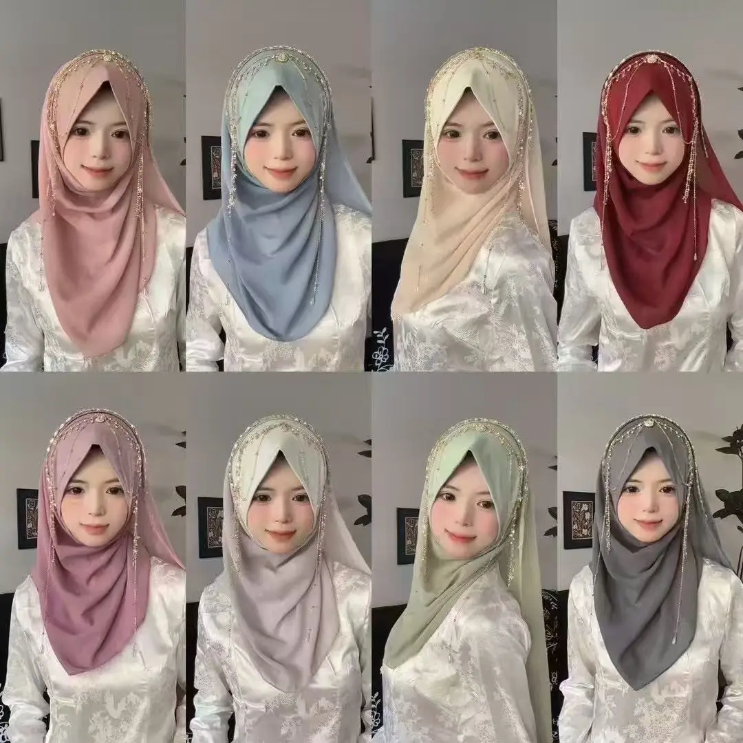 

Free Shipping Hijab Muslim Women Shawl Headscarf Luxury Tassels Chiffon Scarf Malaysia Kufi Islam Summer Student Turban 05441
