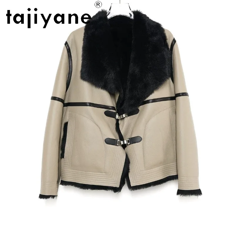 TAJIYANE Tuscan Sheep Shearling Real Fur Coat Woman Buckle Fur Jackets for Woman Clothing Lapel Women's Leather Fur Coats Шуба