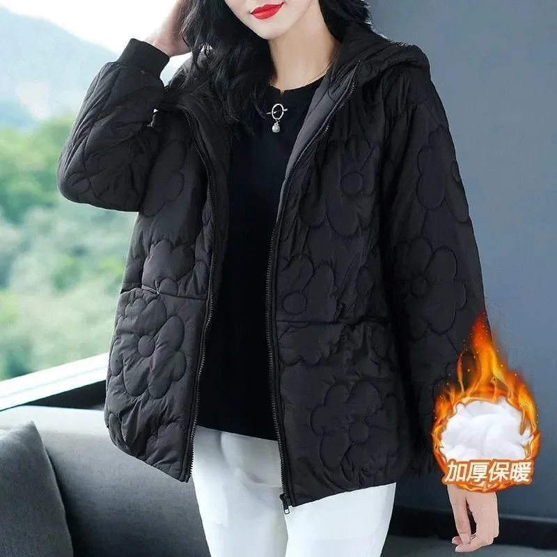 2023 New Casual Hooded Windproof Thicken Cotton Padded Warm Coats Korean Winter Elegant Wear Jacket Parkas