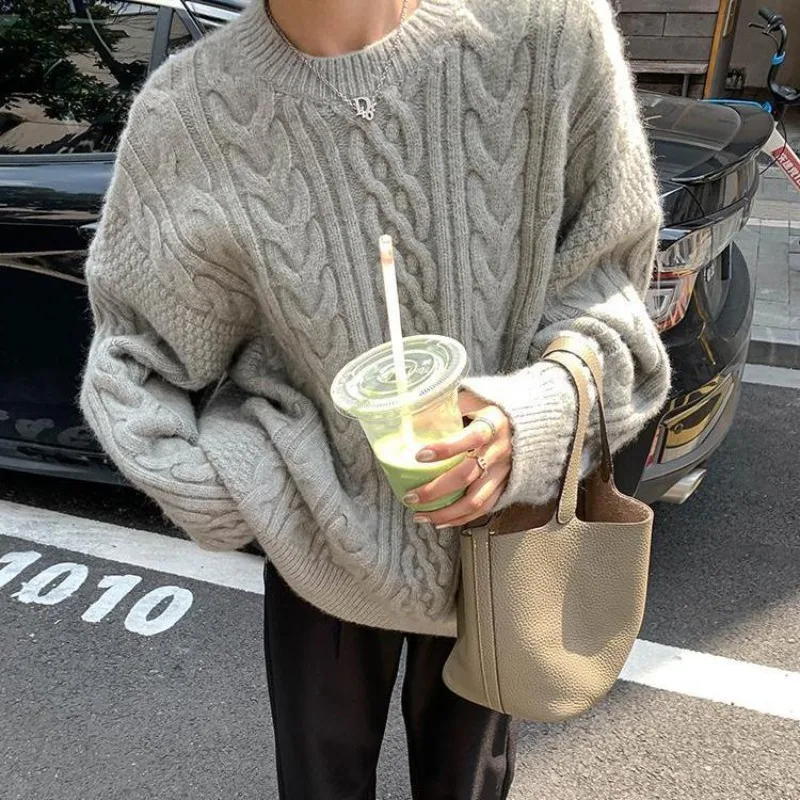 Deeptown Casual Grey Pullovers Sweater Women Vintage Old Money Style Oversize Beige Jerseys Y2K Korean Reviews Many Clothes