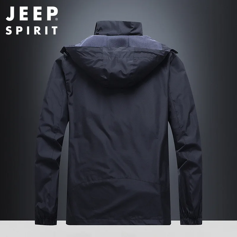 JEEP SPIRIT jacket men spring  autumn trend tooling top with hood windproof wear-resistant outdoor jacket high quality clothes