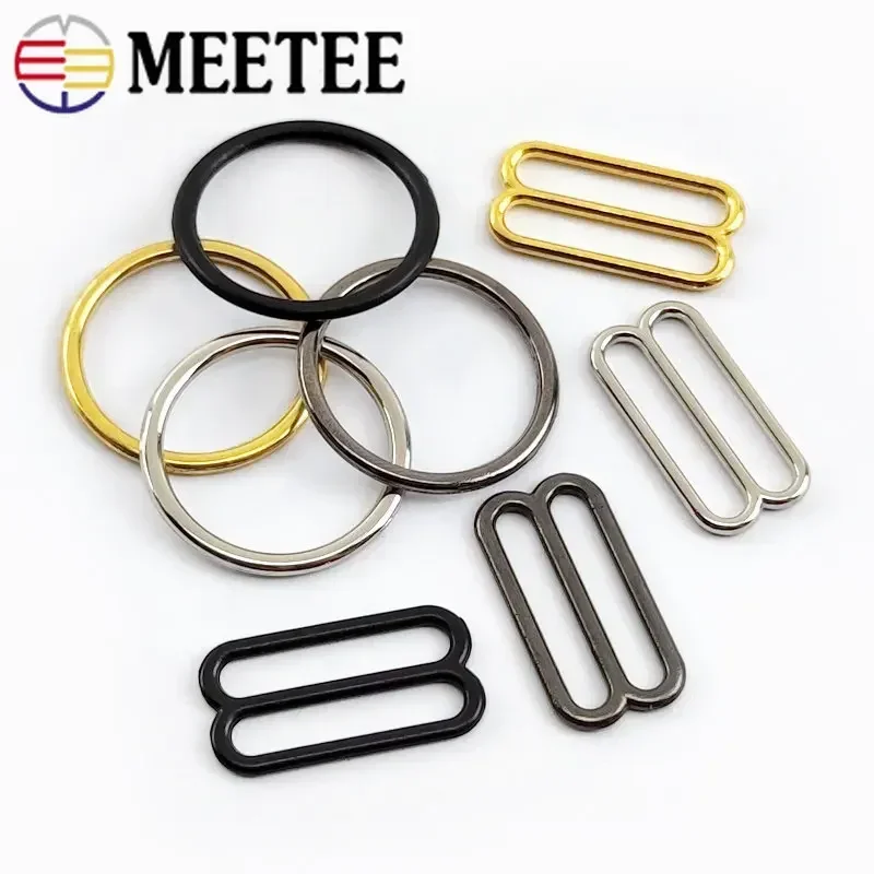 20/40Sets 6-20mm Metal O Ring Tri-Glide Buckles Underwear Bra Adjust Clasp Bikini Connectors Hook DIY Clothes Sewing Accessories