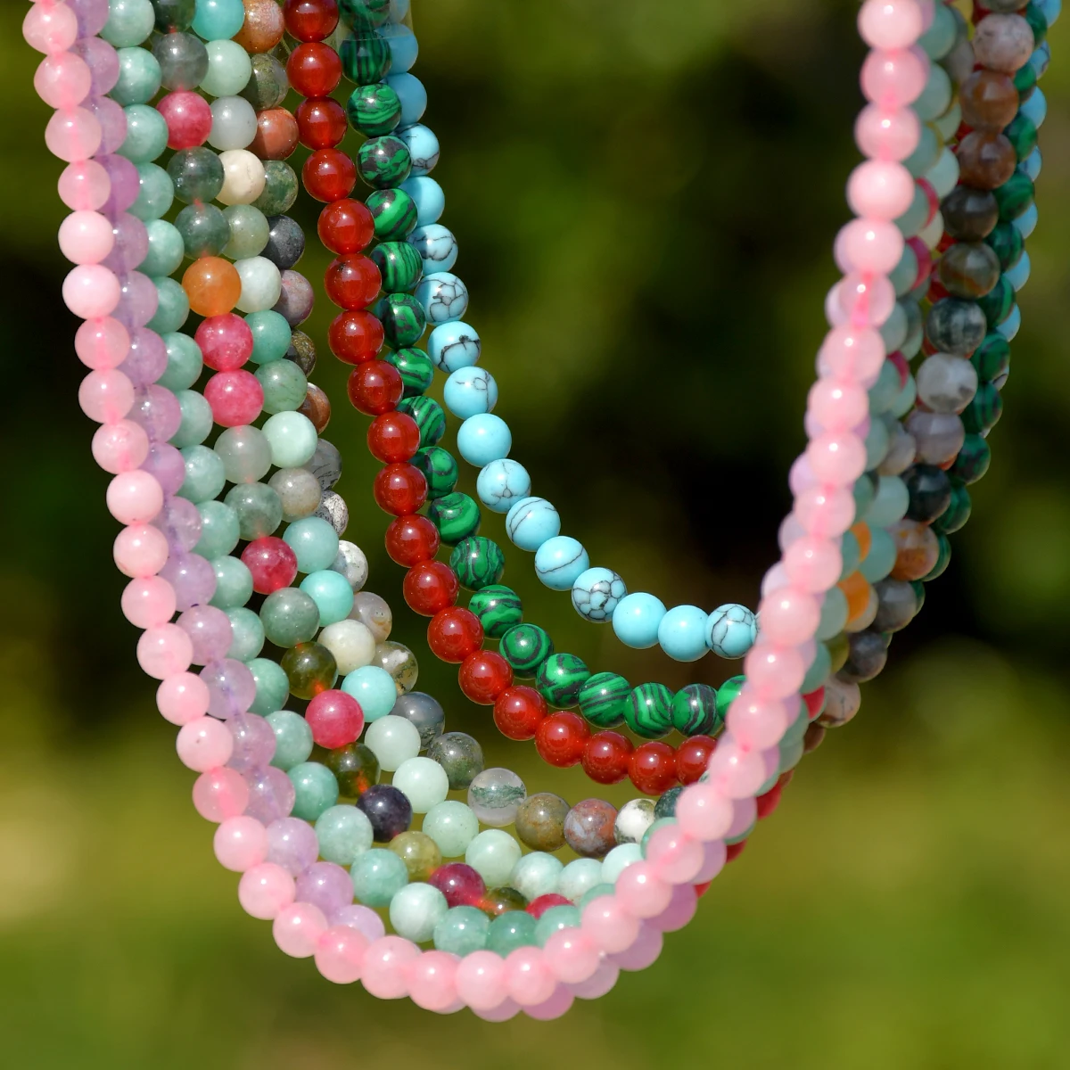 Yumfeel 6mm Natural Stone Necklace Bohemian Colorful Handmade Round Beaded Women Chokers Summer Vacation Beach Surf Jewelry