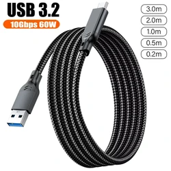 PD60W Fast Charging Cable USB Type C Wire USB3.2 20cm 50cm 1m 2m 10Gbps Data Cord USB 3.2 Type-C Cable for SSD Hard Disk Carplay