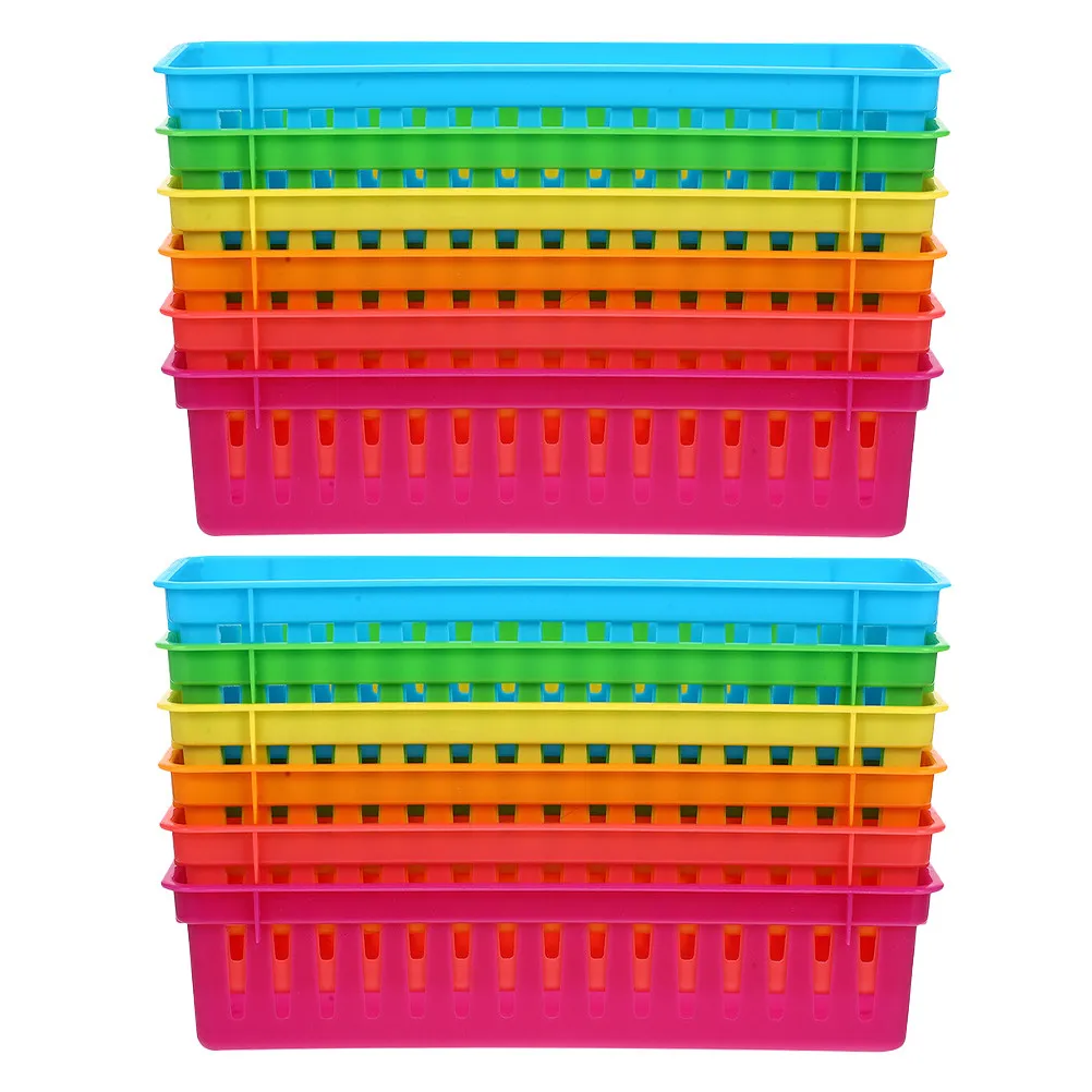 12Pcs Pencil Baskets Colorful Plastic Classroom Storage Organizer for Pencils Crayons Small Supplies Teacher Student Desk