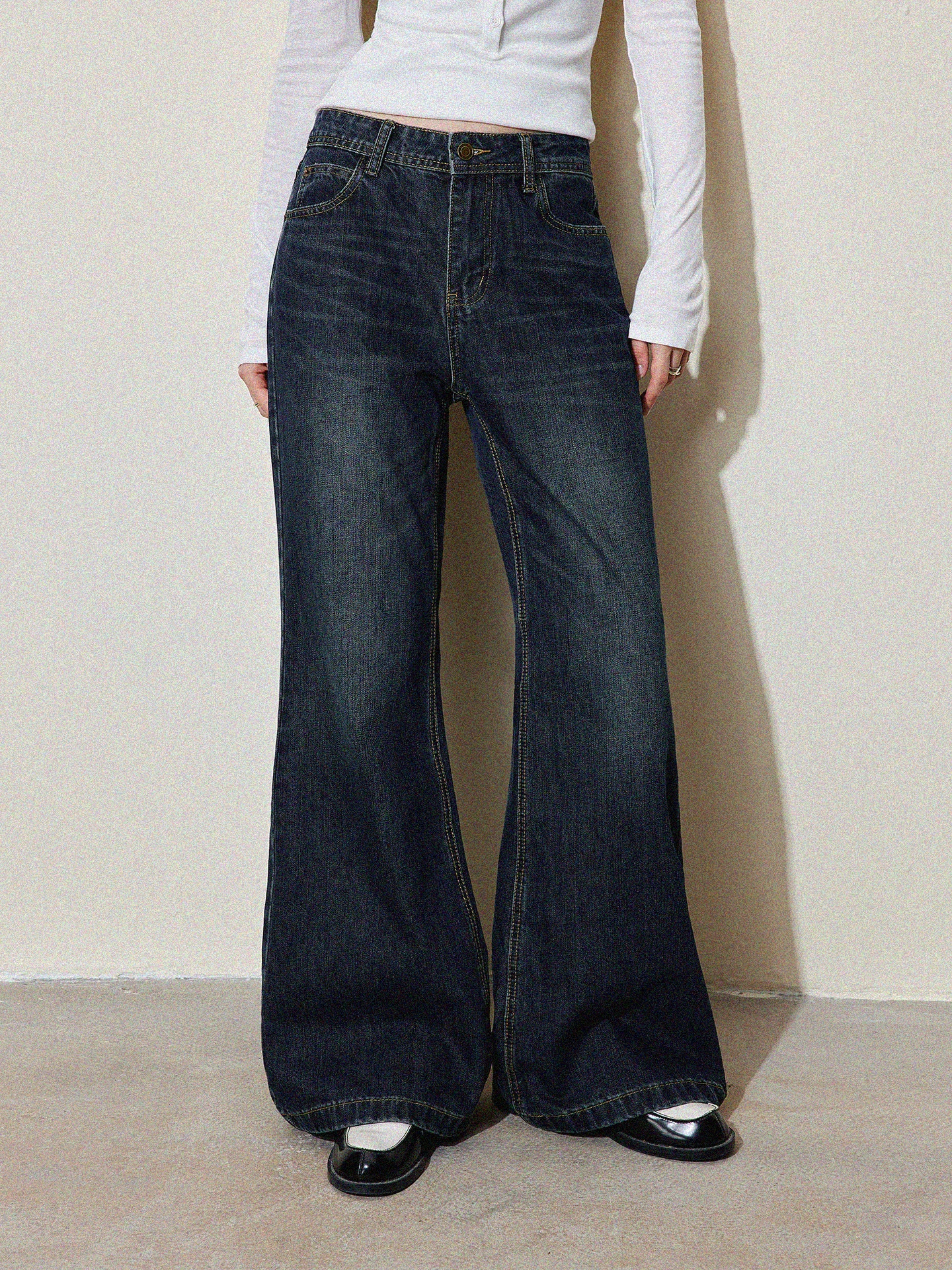 

Женские джинсы-клеш с завышенной талией, свободного кроя, из чистого хлопка, винтажный дизайн, длина в пол