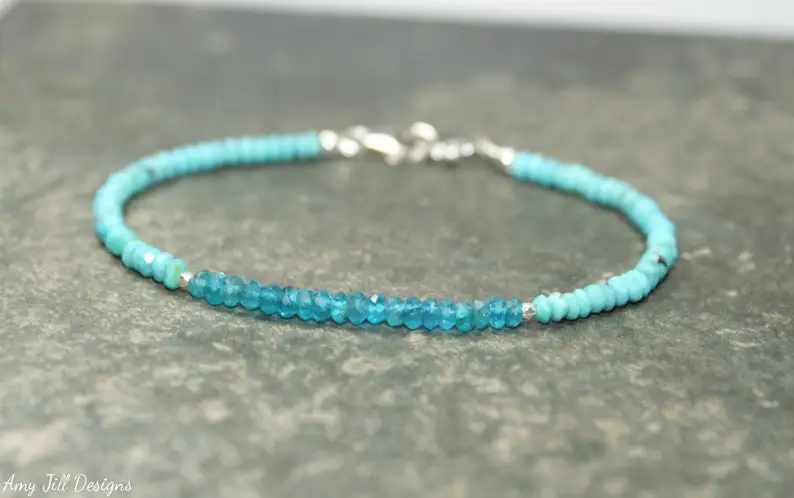 Sleeping Beauty Turquoise & Neon Apatite Bracelet, Hill Tribe Silver Beads, Sleeping Beauty Turquoise Jewelry