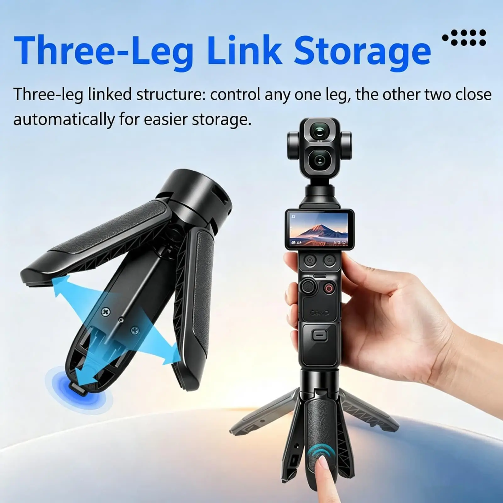 Quick Open Mini Tripod for DJI Osmo Pocket 4 / 3 / Action 6/5 Pro Action Cameras 1/4