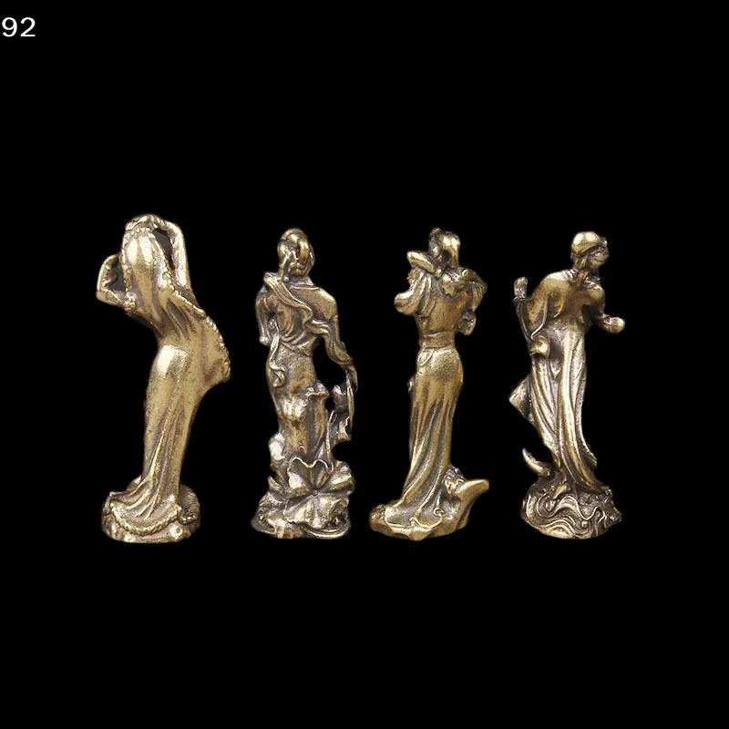 1/4Pcs Classic Chinese Ladies Brass Statues, Handmade Antique Figurine for Home/Office Decor & Collection, Perfect Gift