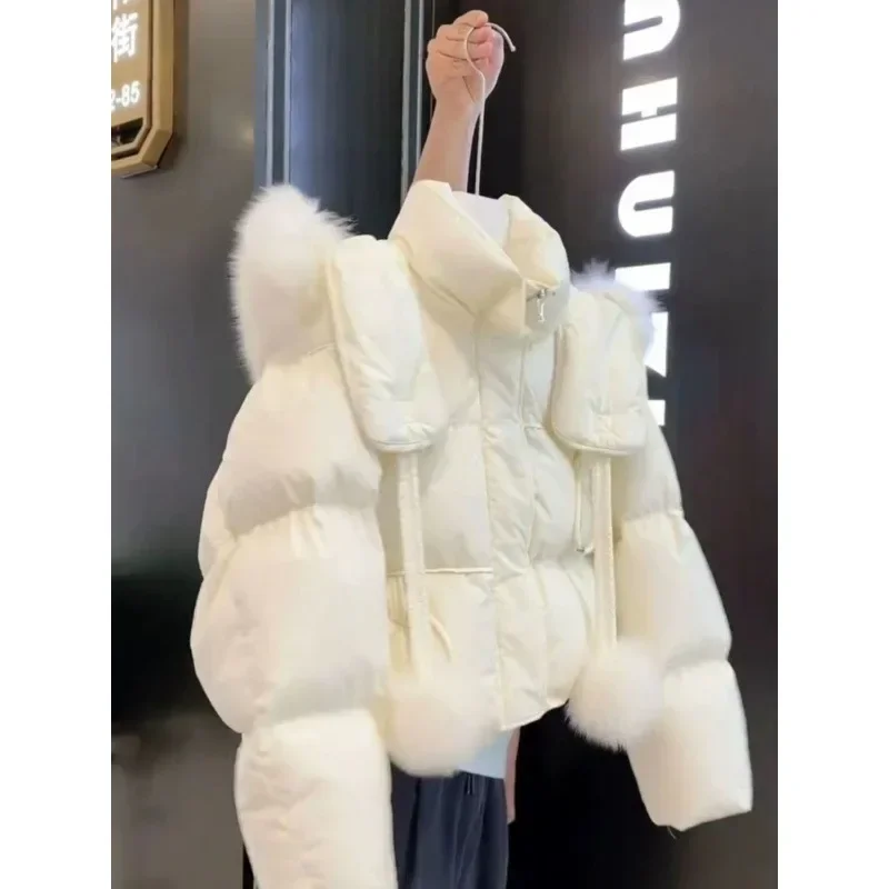 Women Parkas Coat Sweet Style 2024 High Quality Style Street White Fur Collar Hooded Cotton Jacket Regular Women Clothing Winter