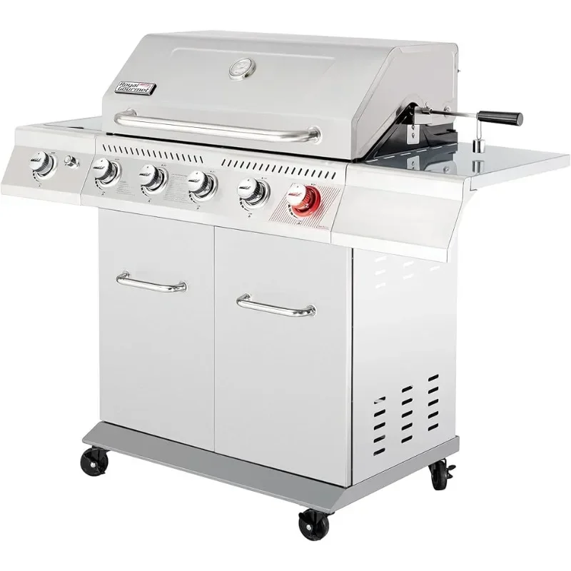 5-Burner Propane Gas Grill with Side Burner, Stainless Steel Barbeque Grills, Silver, GA5404S