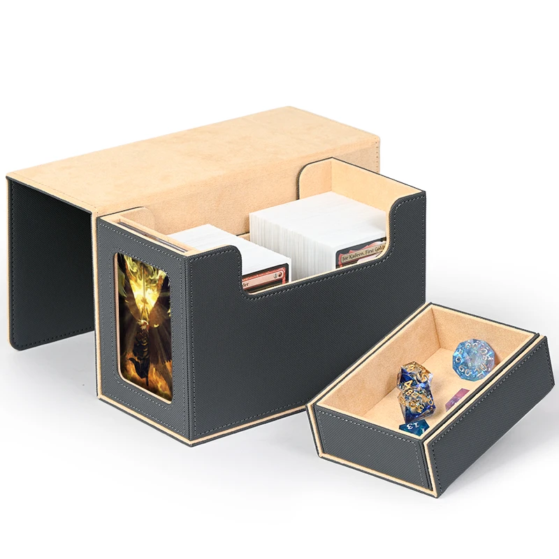 Card Deck Box with Display Window, Deck Box with Dice Tray For 200