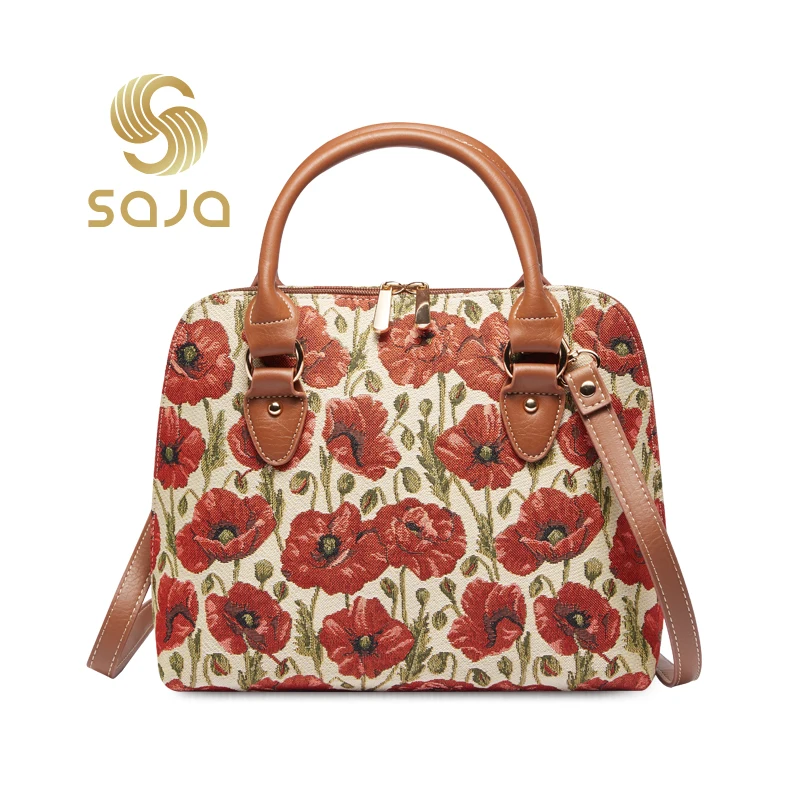 SAJA Tapestry Top-Handle Bags Woman's Handbag Shoulder bag Crossbody Bag Satchel Bag Messenger Bag for ladies office Red Poppy