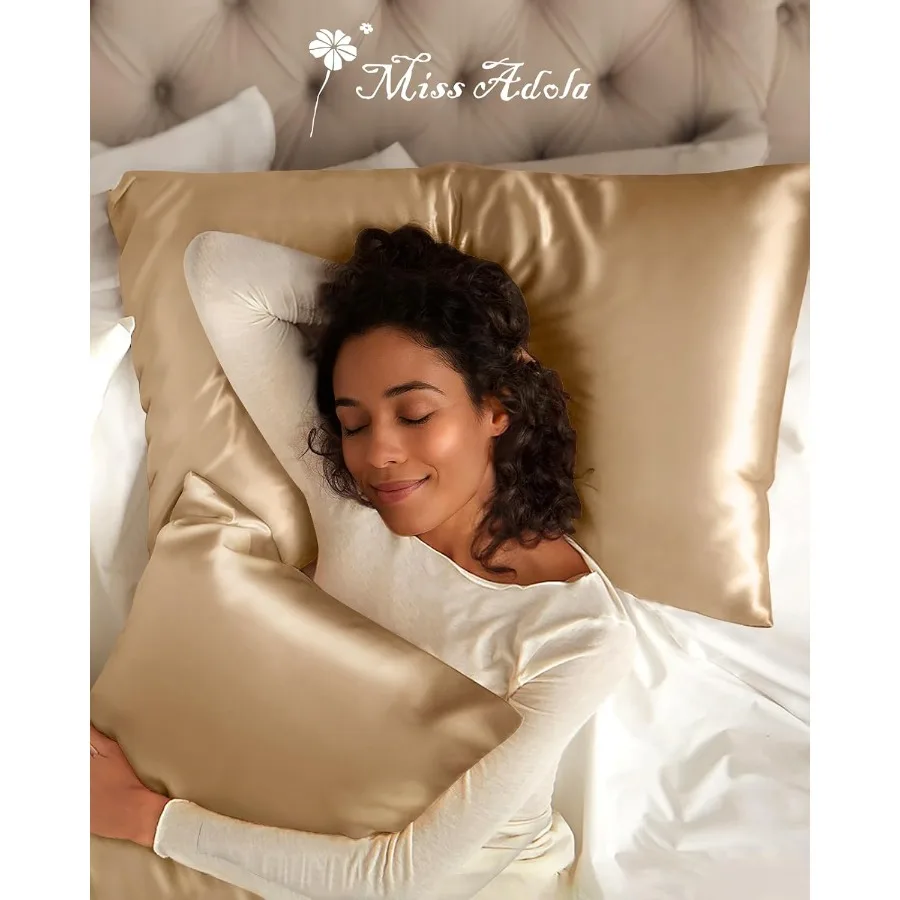 Seiden-Kissenbezug, 2er-Pack, Queen-Size-Größe 20 x 30 für Haare und Hautpflege, glatte, weiche, atmungsaktive, kühlende Kissenbezüge mit verstecktem Reißverschluss